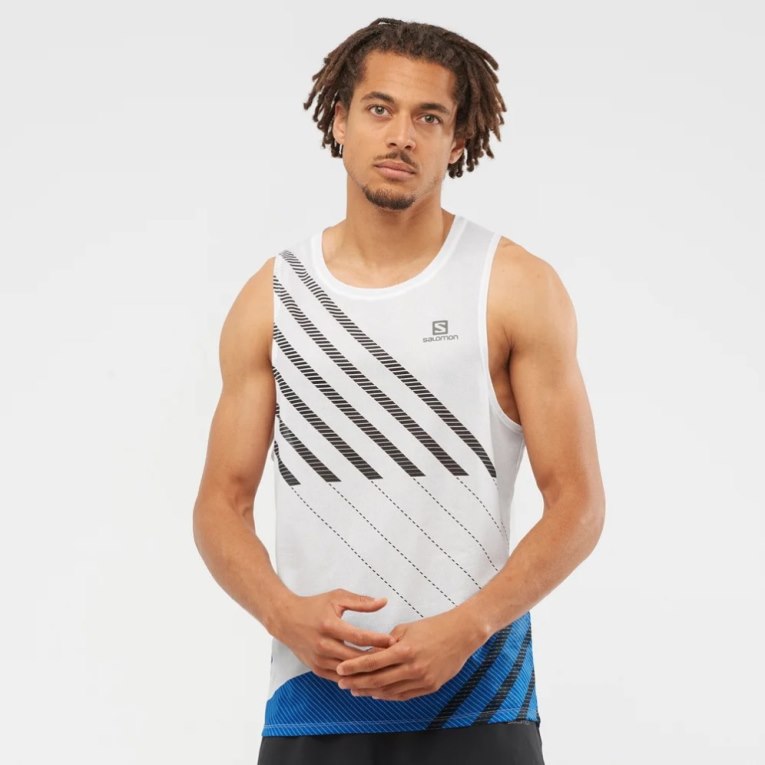 White / Blue Salomon Sense Aero Singlet Men\'s Tanks | IE QR2374